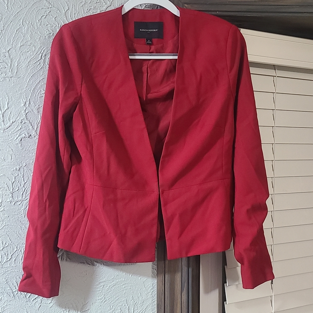 Banana Republic Red Blazer with Zippers On The Sleeves